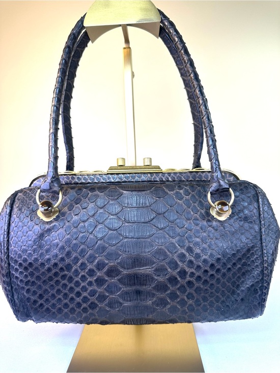 Bottega Veneta Handbags - Bottega Veneta RARE Kari Python Frame Baguette Ebano Brown/Charcoal Vintage COA